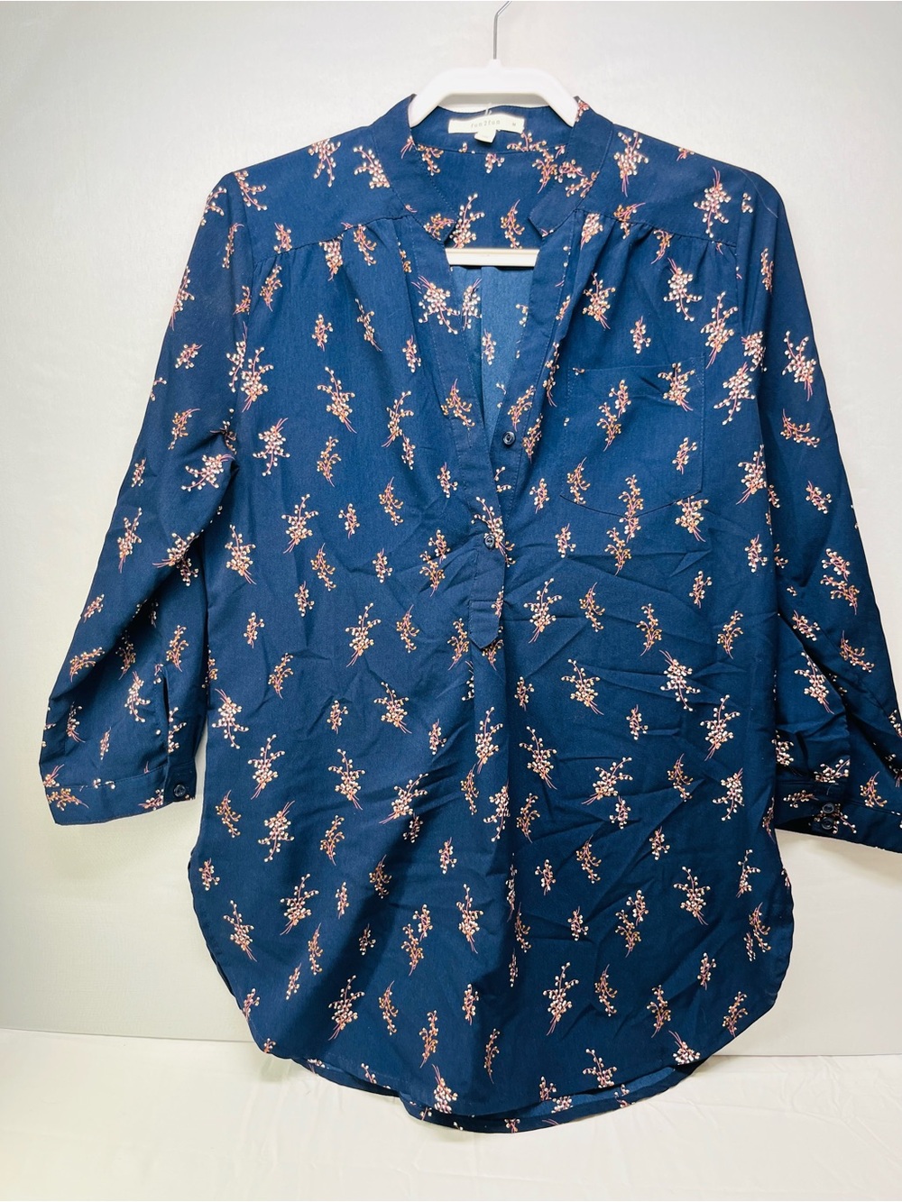 fun 2 fun Navy Blouse with Floral Sprigs
